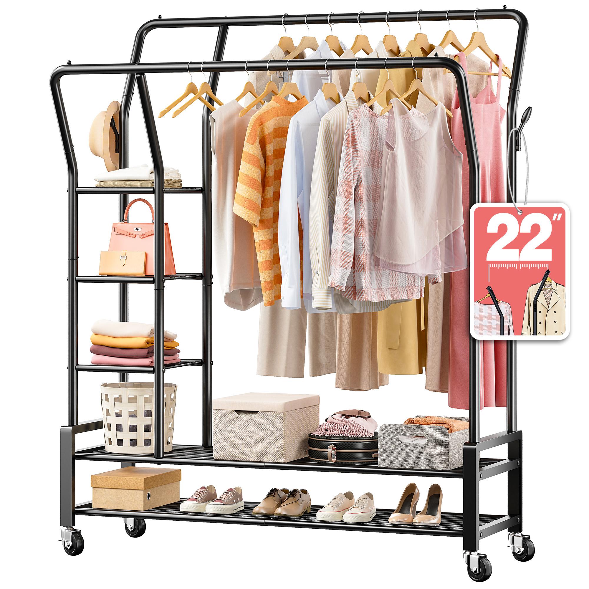 Raybee Clothing Rack with Shelves &Double Hanging Rods, Portable Clothes Rack with Wheels Rolling Garment Rack, HangingClothing racks Holds Up to 245LBS, Metal Closet Rack, Clothes Organizer Solutions 43.3"Wx22"Dx70.3"H Raybee Clothing Rack with Shelves &Double Hanging Rods, Portable Clothes Rack with Wheels Rolling Garment Rack, HangingClothing racks Holds Up to 245LBS, Metal Closet Rack, Clothes Organizer Solutions 43.3"Wx22"Dx70.3"H
