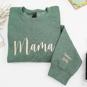 Custom Embroidered Mama Sweatshirt with Kids' Name on Sleeve – Gift for Mother’s Day, Birthday or Valentine Day
