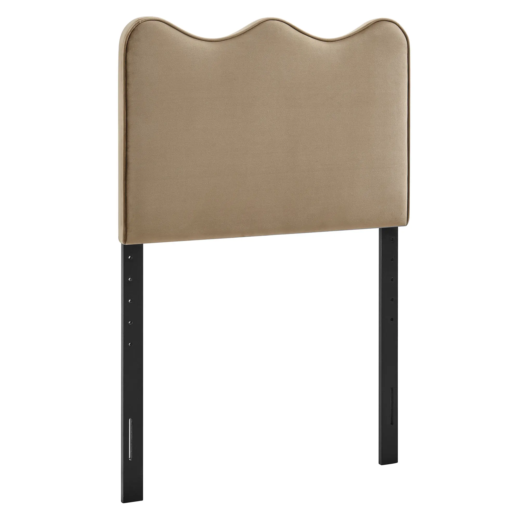 Modway Athena Upholstered Wave Headboard - Stain-Resistant Performance Velvet, Adjustable Height, Twin Size, Taupe, Wood Frame, Scalloped Design