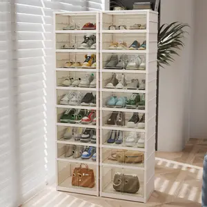 9 Tiers-36 Pairs Foldable Shoe Cabinet with Doors, 36Pairs Collapsible Plastic Shoe Shelf, Organizer Cabinet Shoe Container with Lids Large Size Shoe Rack,Storage Shoe Cabinet for Hallway, Living Room, Closet, Portable Closets