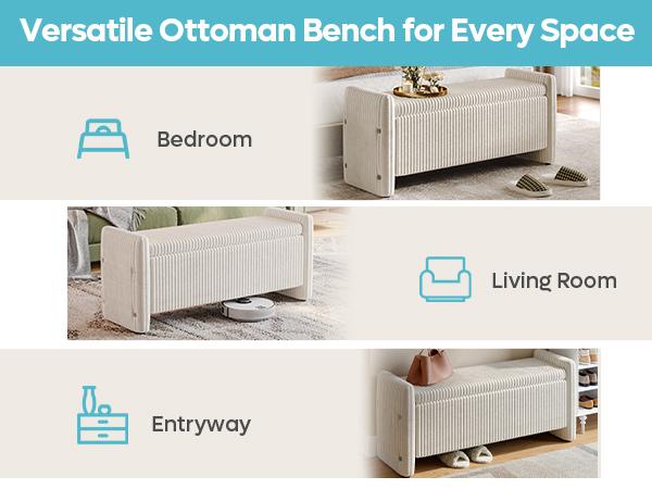 Pinmoco Storage Ottoman Bench - Upholstered Corduroy Entryway Bench for Living Room & Bedroom - Versatile Design for Comfort and Style