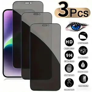 3PCS Anti-Peeping Privacy Tempered Glass Screen Protector Compatible with iPhone 14 Pro Max, 11, 12, 13, 15, 16, 17 Pro Max Plus, 17 Air, 16E, Anti-Fingerprint, Bubble-Free, Explosion-Proof Mobile Accessories