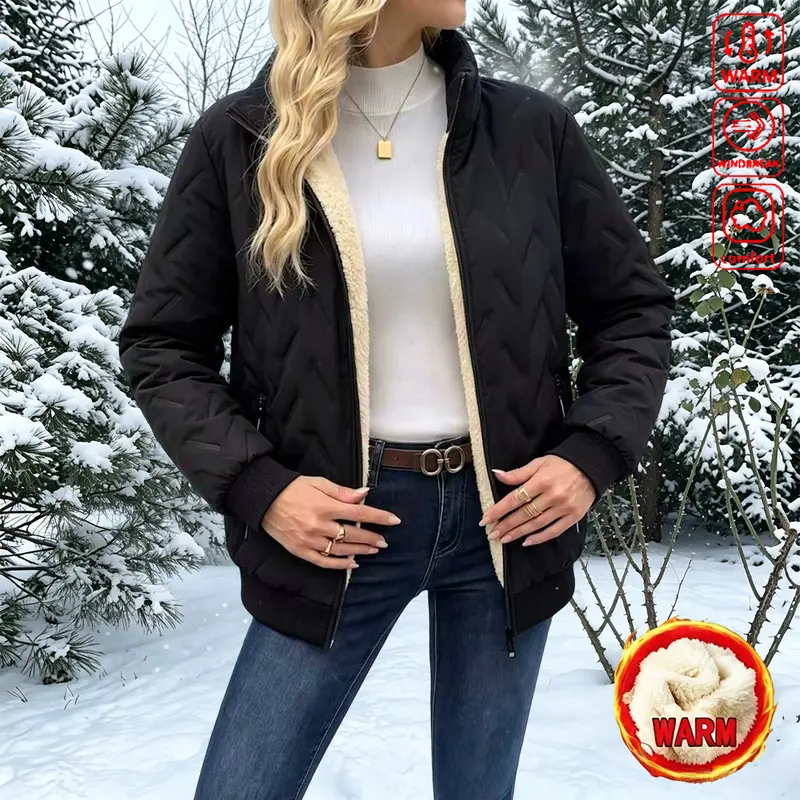 Women’s Winter Stand Collar Jacket – Thick Padded Zip-Up Outerwear with Long Sleeves and Pockets, Solid Color Casual Jacket Suitable for Autumn/Winter, Comfortable and Warm, Zippered Pockets Women’s Winter Stand Collar Jacket – Thick Padded Zip-Up Outerwear with Long Sleeves and Pockets, Solid Color Casual Jacket Suitable for Autumn/Winter, Comfortable and Warm, Zippered Pockets