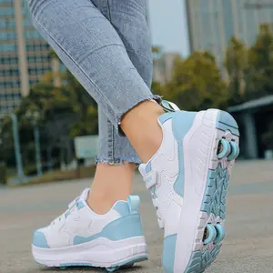 Spring Summer Roller Skates, Shoes with Wheels, Upgrade Four-Wheel Stability, Detachable Wheels, Outdoor Skateboarding, Anti-Slip Durable Sole, Pu Leather Rollerskates