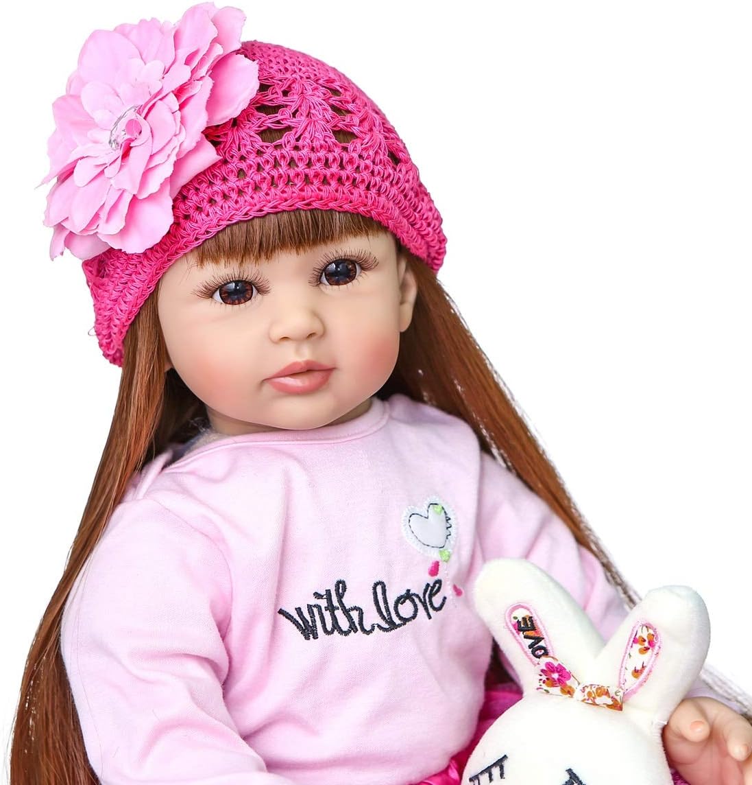 22 inch Realistic Princess Doll with Long Brown Hair Soft Vinyl Hand-Implanted Hair Full Body Revive Girl with Small Doll and Accessories Can Sit and Stand Perfect for Christmas Gifts Birthday Gifts Collectors