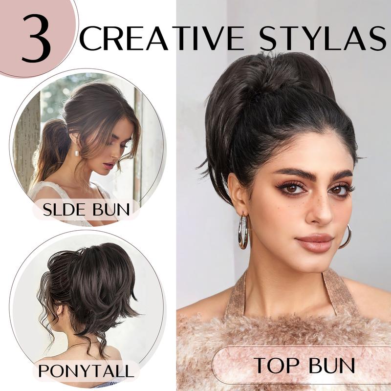 SEGOHAIR Claw Clip Short Ponytail Hair Extensions Messy Bun Hair Piece with Bendable Metal Wire Natural Fluffy Synthetic Straight Hairpiece