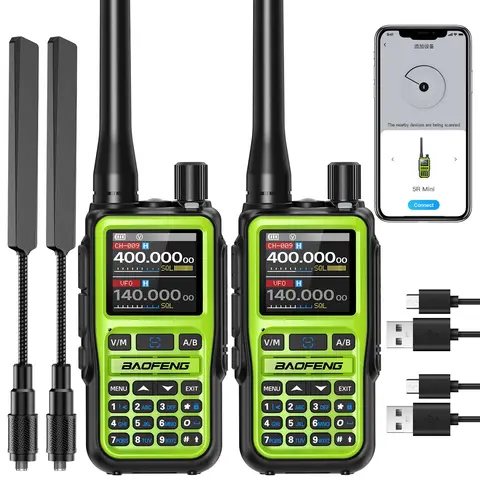 2Pack Baofeng UV-5R Mini Ham Radio Handheld Two Way Radio, NOAA Weather Receiver, Rechargeable Walkie Talkie, Dual PTT, APP Programming, Frequency Copy, 999 Channels, USB-C Charging Portable Survival Radio