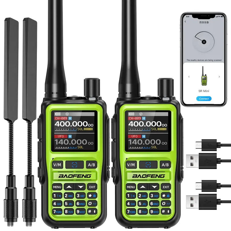 2Pack Baofeng UV-5R Mini Ham Radio Handheld Two Way Radio, NOAA Weather Receiver, Rechargeable Walkie Talkie, Dual PTT, APP Programming, Frequency Copy, 999 Channels, USB-C Charging Portable Survival Radio