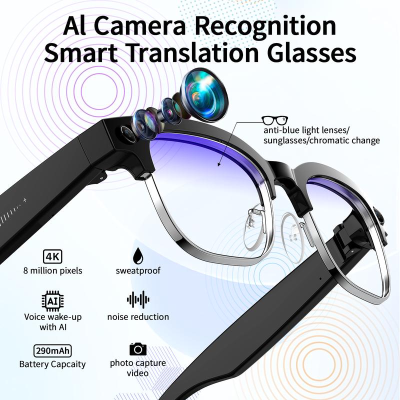 Smart AI Camera Glasses with 8MP Photochromic Lenses ,Button Touch Adjustment for Travel Outdoor Adventures Hands-Free Photography 160+Languages Real-Time Translation Bluetooth Wireless Wearable Video Recording UV Protection ,Valentine's Day gifts Smart AI Camera Glasses with 8MP Photochromic Lenses ,Button Touch Adjustment for Travel Outdoor Adventures Hands-Free Photography 160+Languages Real-Time Translation Bluetooth Wireless Wearable Video Recording UV Protection ,Valentine's Day gifts