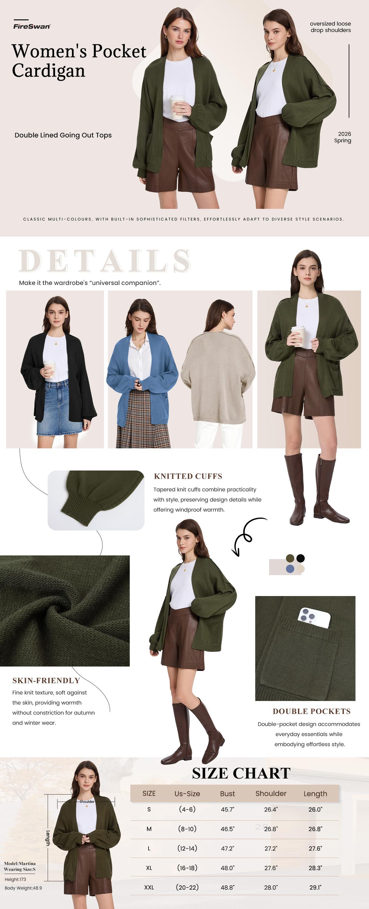 FireSwan 2026 Spring/Autumn Women's Soft Knit Sweater Cardigan, Cozy & Skin-Friendly Fabric, Loose Fit European & American Casual Style