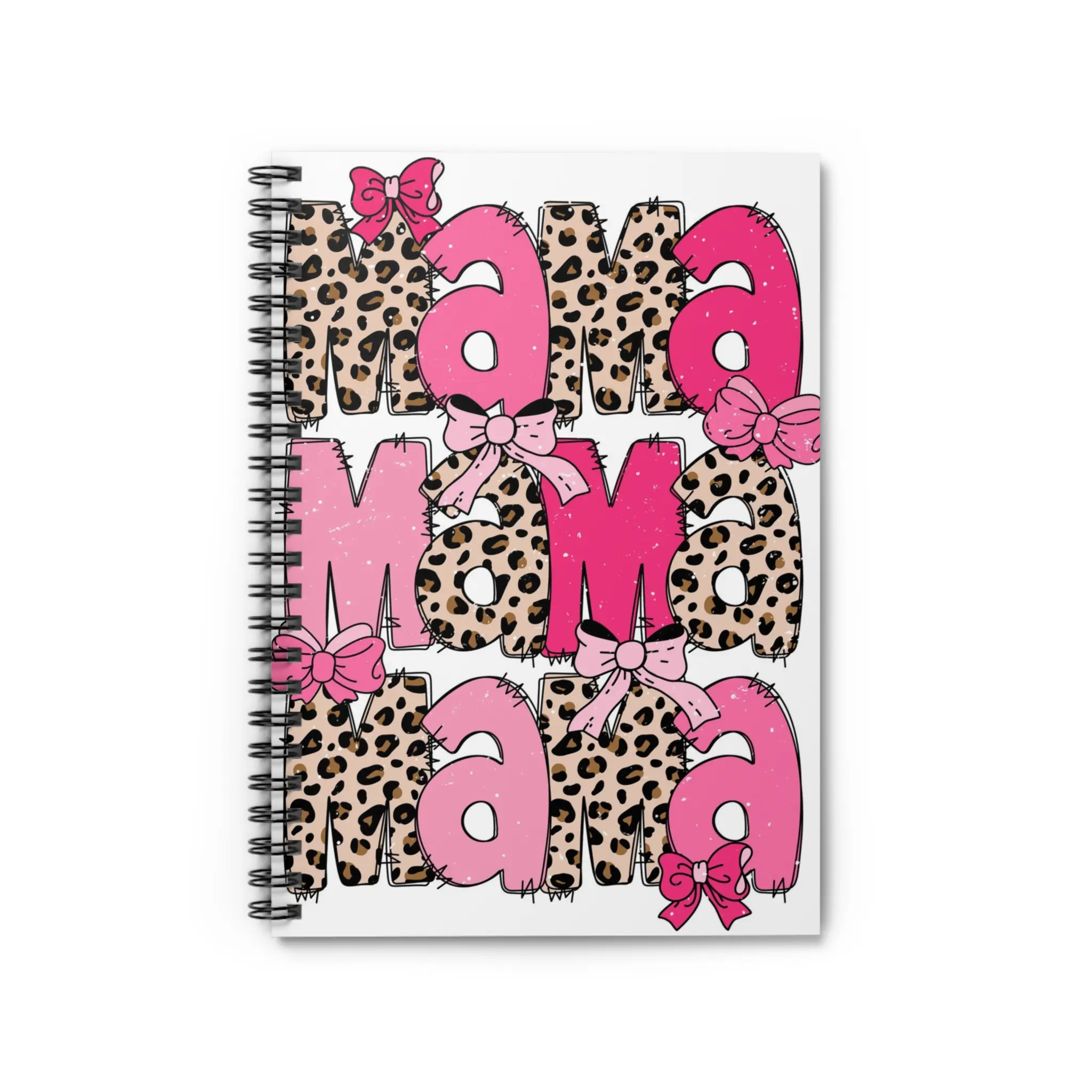 Mama Leopard Print with Pink Bows Spiral Notebook