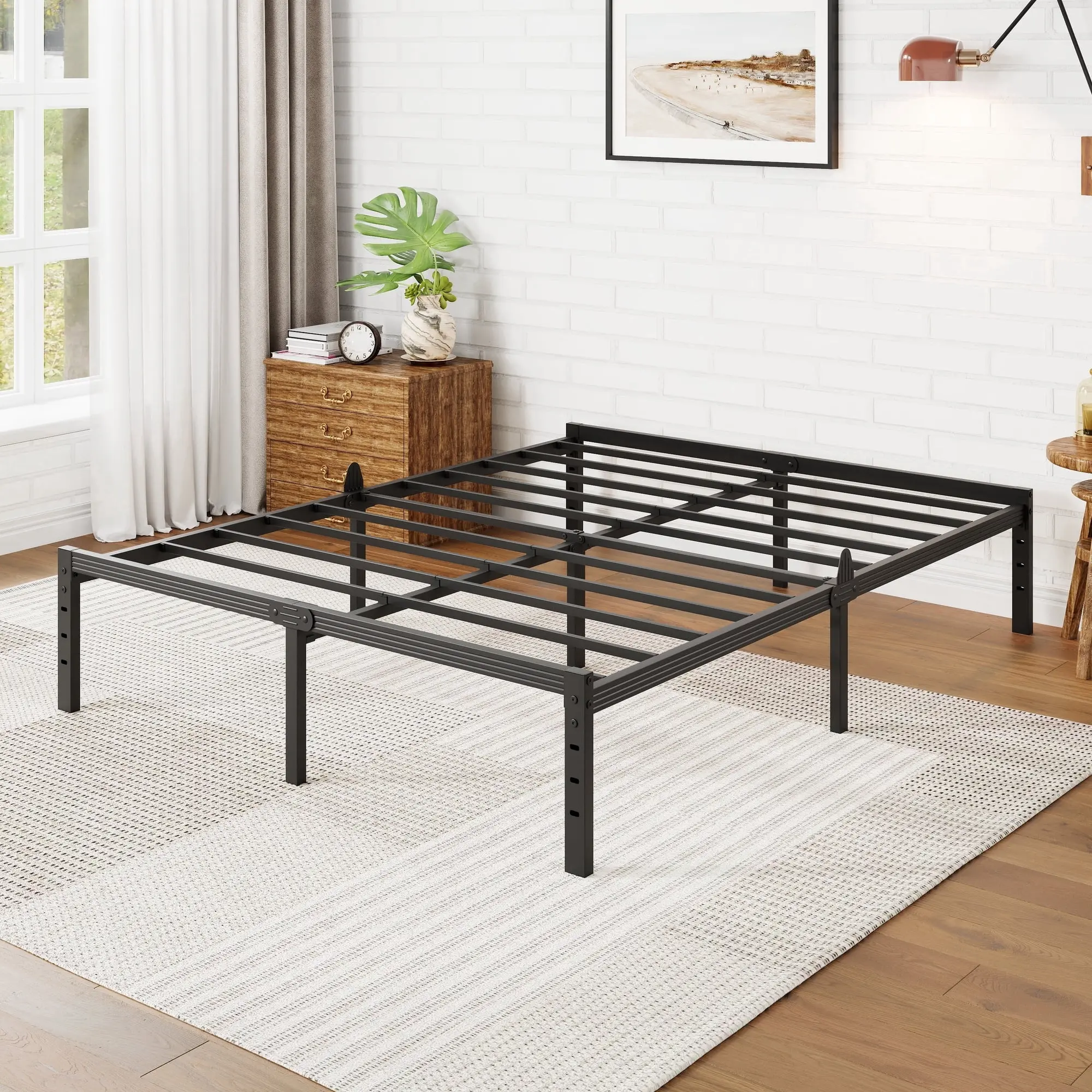 Aardhen 14-Inch Queen Metal Bed Frame - Heavy Duty Platform Bed Base, Anti-Slip, Noise-Free, No Box Spring Required, Easy Assembly (Indoor Furniture for Bedroom), Metal Bed Frames, Heavy Duty Platform Bed Base Bed Frames