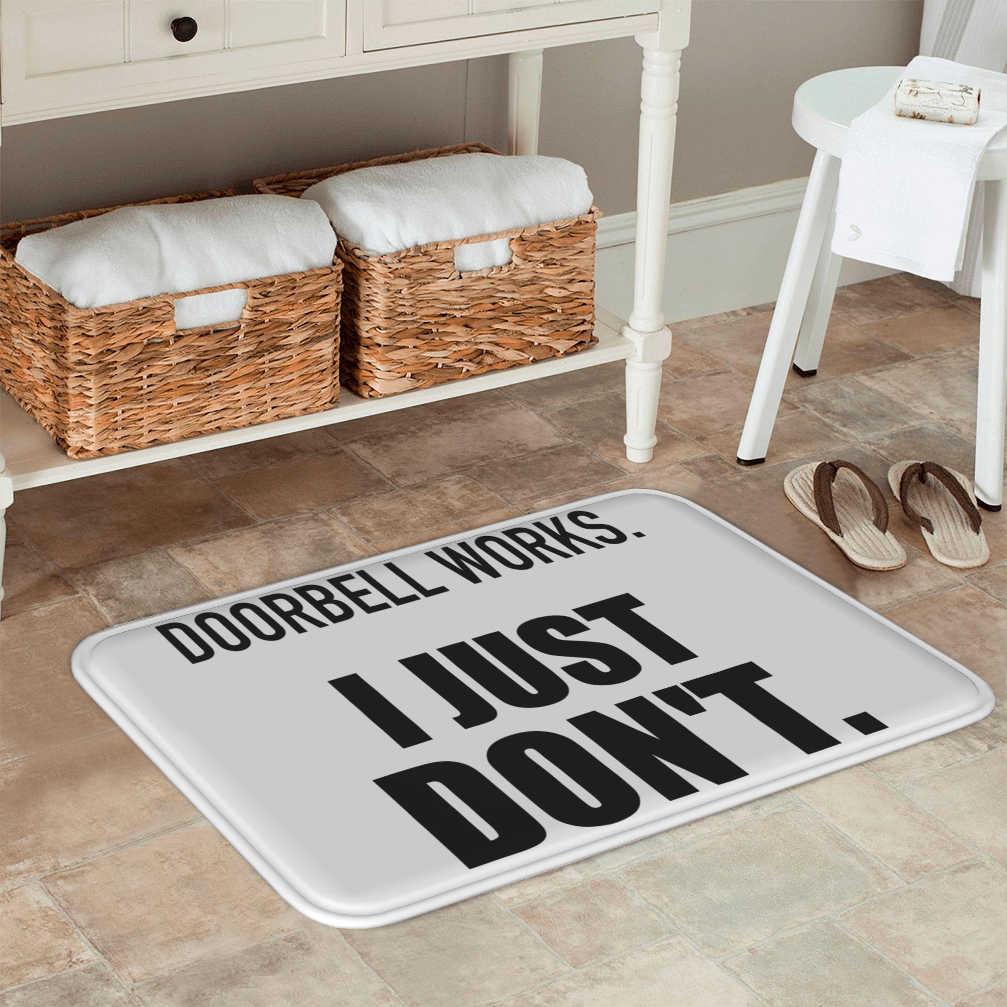 Humorous Doorbell Printed Flannel Doormat, Anti-Slipping Multi-Size Indoor Entry Rug with Social Battery Quote, Washable Home & Office Bath Mat, One-Piece
