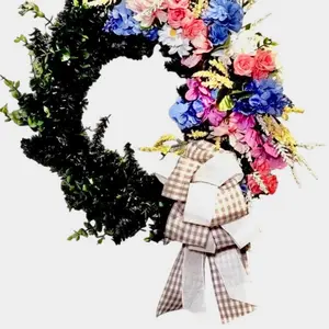 Spring Floral Wreath, Farmhouse Door Decor, Coral Roses, Hydrangeas