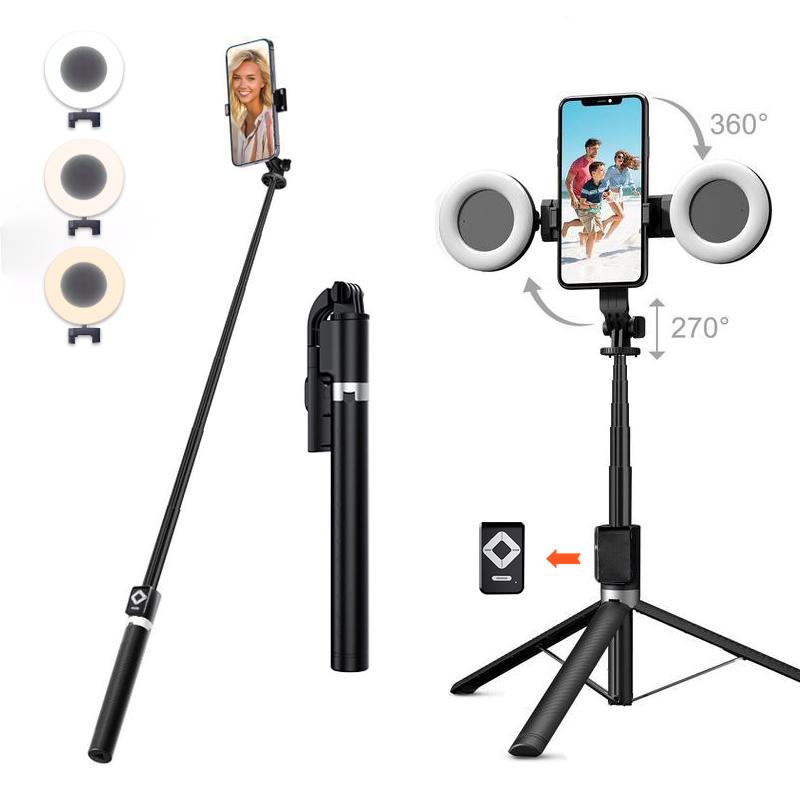 Upgrade 6 in 1 Selfie Stick With Fill Light, 67" Phone Tripod & Wireless Remote Page Turner,Bluetooth Camera Video Recording Remote,Music Control, for iPhone ,iPad ,iOS,Android