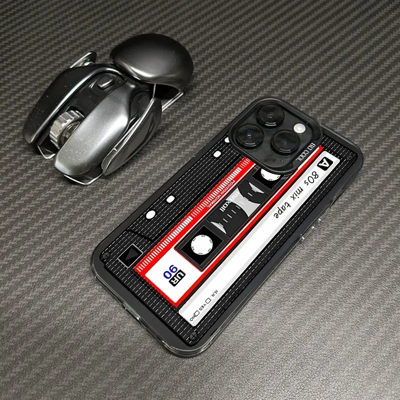 Customized TPU Vintage Cassette Tape Smartphone Cover, 80s Retro Mix Tape Design, Shockproof Anti-Fingerprint Durable Scratch-Resistant Protection Accessory for iPhone 11-17 Pro Max Plus & Galaxy S21-S26 Ultra Plus FE Phones
