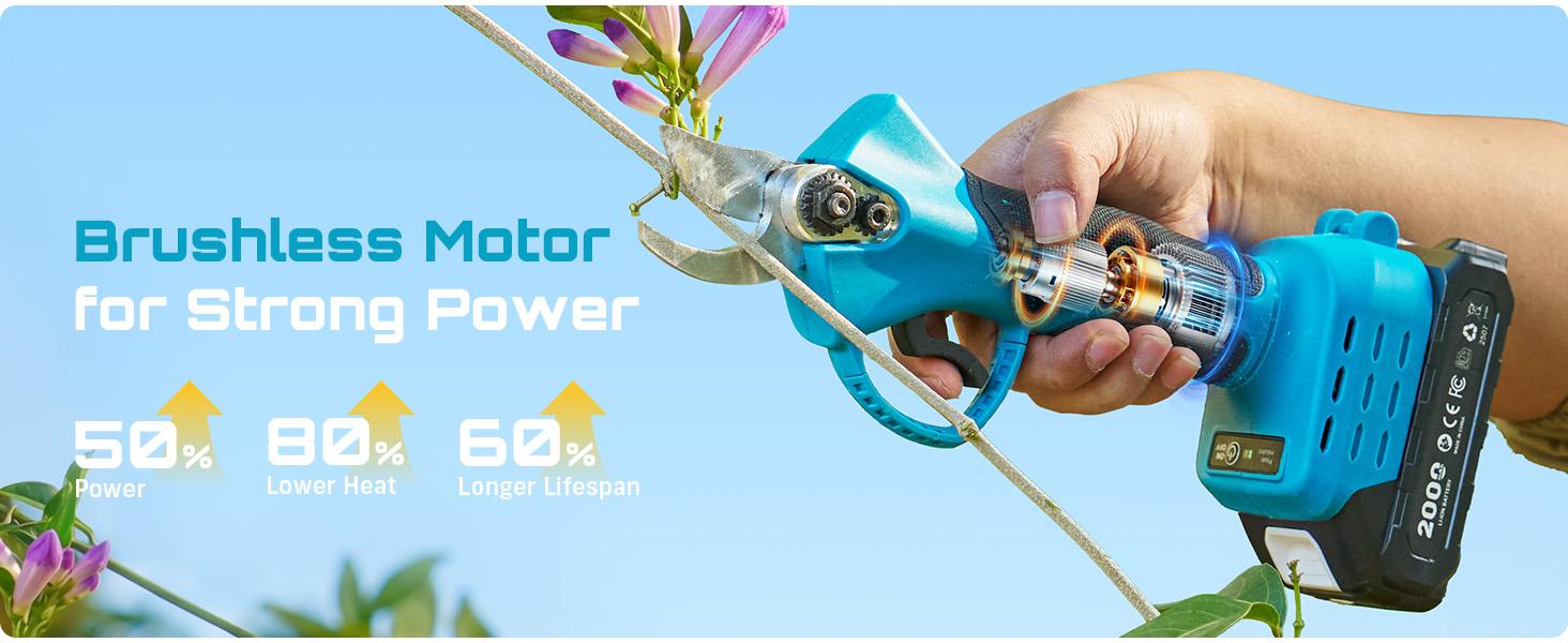 SEESII Electric Pruning Shears for Gardening: 1.2” Cutting Cordless Power Pruner - 2 Lbs Lightweight &  Portable, Brushless Motor, Dual 2.0Ah Battery, 2 Levels Adjustable Models,  Extra SK5 Blade Branches Cutter For Tree & Flower Trimming SP100