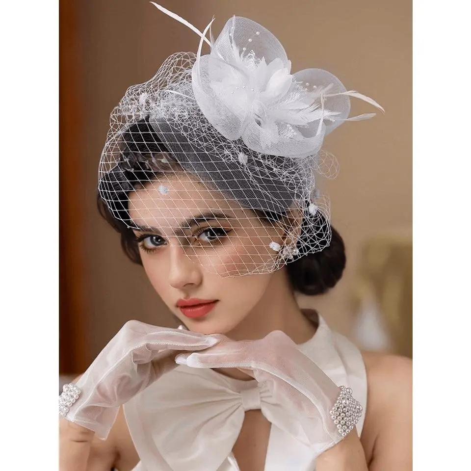 1 Piece White Fascinator Hat 20s Pillbox Hat Tea Party Hat Kentucky Derby Wedding Headwear For Women