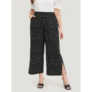 【Summer Turn-Up】BlOOMCHIC Plus Size Polka Dot Drawstring Pocket Split Hem Pants [M-6X] 2026 Summer Pick for Mother's Day