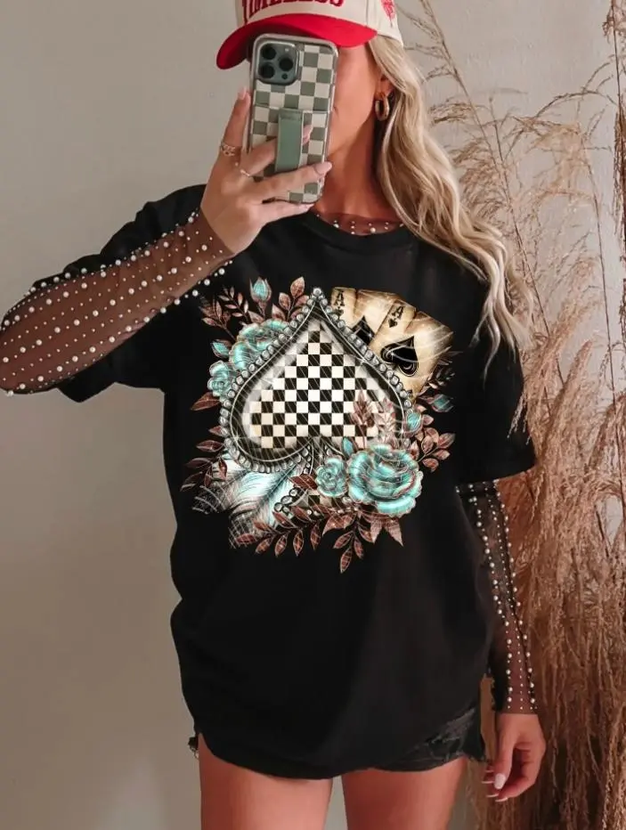 Checker Spades T-Shirt, Western Boutique Wholesale, western for women, graphic t-shirts