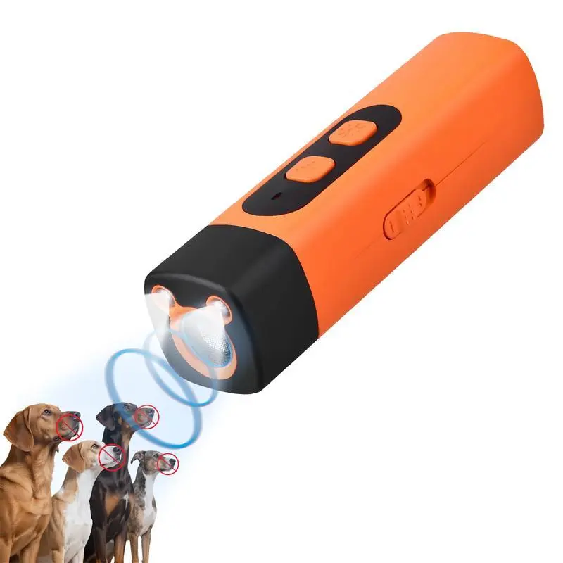 Professional Ultrasonic Anti-Bark Dog Training Aid with LED Lights, 30ft Long Range, Rechargeable Portable Sonic Emitter with Flashlight