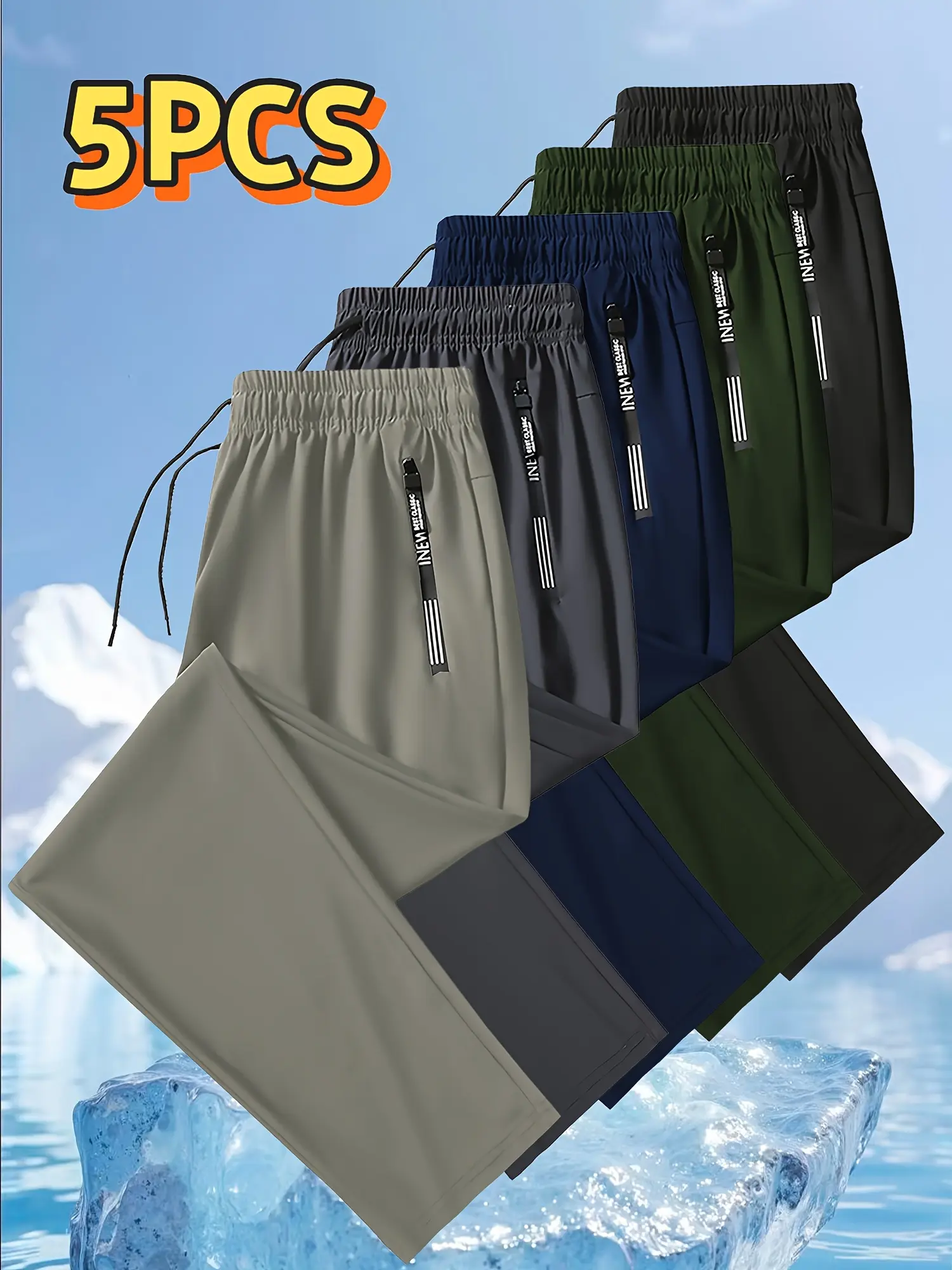 Men’s Ice Silk Casual Athletic Jogging Pants - Streetwear Joggers, Straight Leg Sweatpants, Mid-Stretch Breathable Durable Fabric, Elastic Drawcord Waistband, Loose-Fit, Pockets, Solid Color, Machine Washable for Outdoor Fitness