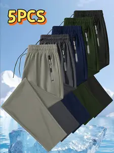 Men’s Ice Silk Jogging Pants – Breathable, mid-stretch fabric; elastic waistband design; straight-leg cut with pockets; solid color for outdoor casual sports; machine washable; comfortable fit; multifunctional style; durable material; exclusive for fitnes