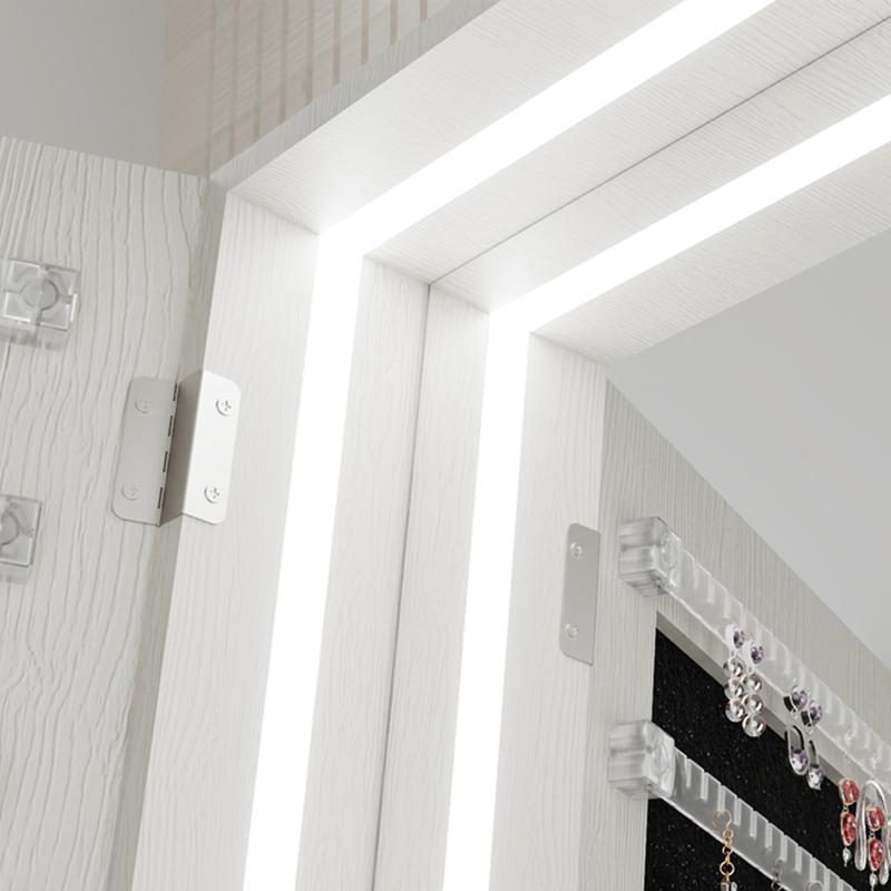 LED Mirror Jewelry Cabinet, 360° Swivel Rotating Armoire Organizer with Lock & Full-Length Mirror, Standing Storage