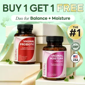 HerAuré Balanced & Moist Bundle | pH Balance, Odor Control, Stress Relief, Energy, Bliss, Relaxation, Flora Health | With 7 Billion CFU Probiotic, 7-in-1 Mushroom Blend, Prebiotic, Ashwagandha, Saffron, Maca, Slippery elm, Sea Moss ,Black Friday