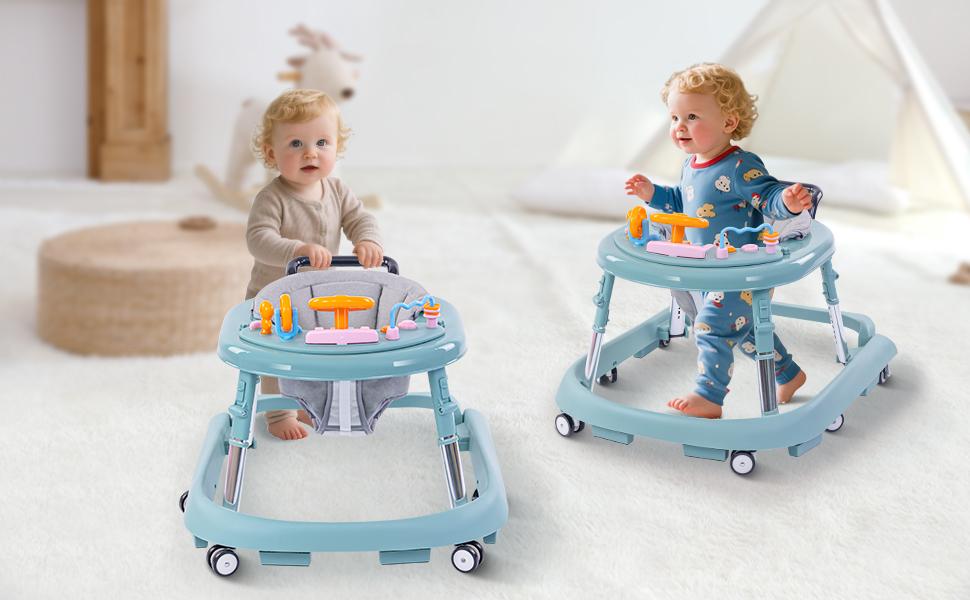 Baby Walker,Foldable, 9-Speed, Height-Adjustable Baby Walker, Wheeled Waby Walker, Infant Walker with Music Disc, Anti-fall Baby Walker, and Children's Activity Center with Foot Pads (suitable for boys and girls aged 6 to 24 months)