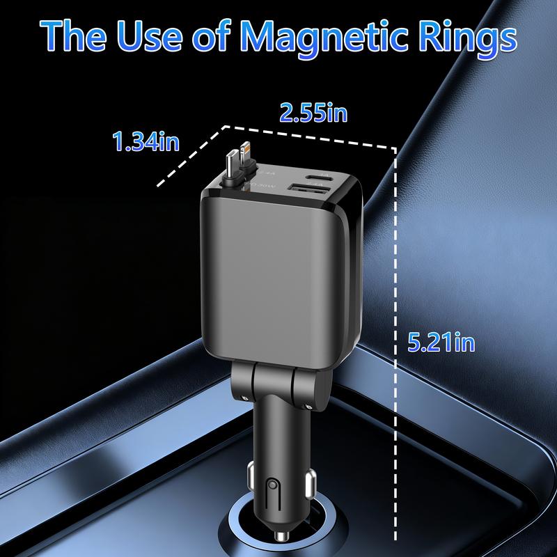 4-in-1 Retractable Car Charger, 60W Fast USB C Charging Adapter with Lightning Cable & Dual Ports for iPhone, iPad, AirPods, Samsung, Google Devices 4-in-1 Retractable Car Charger, 60W Fast USB C Charging Adapter with Lightning Cable & Dual Ports for iPhone, iPad, AirPods, Samsung, Google Devices