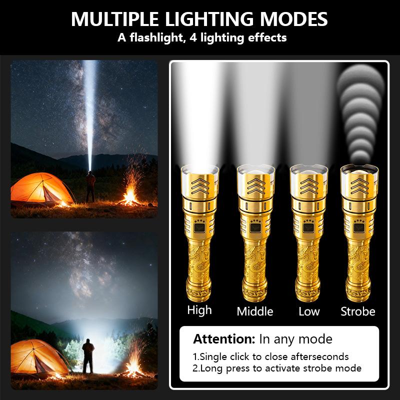 SKYFIRE 1097 Rechargeable LED Tactical Flashlight – Ultra-Bright, Zoom Focus, 4 Light Modes, Waterproof Design for Camping, Emergency, and Outdoor Use