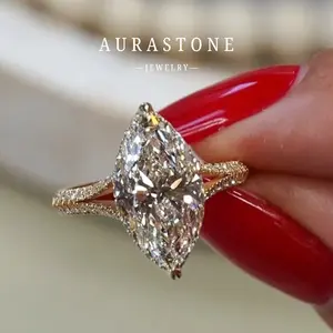 【#31 MKZ】S925 Silver Marquise Cut Lab created gemstone 4 Carat Cluster Setting Classic Women's Engagement Proposal Ring Gift