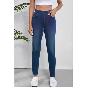 Ashleigh Blue Multiple Pockets Straight Leg Washed Stretchy Knit Casual Jeans