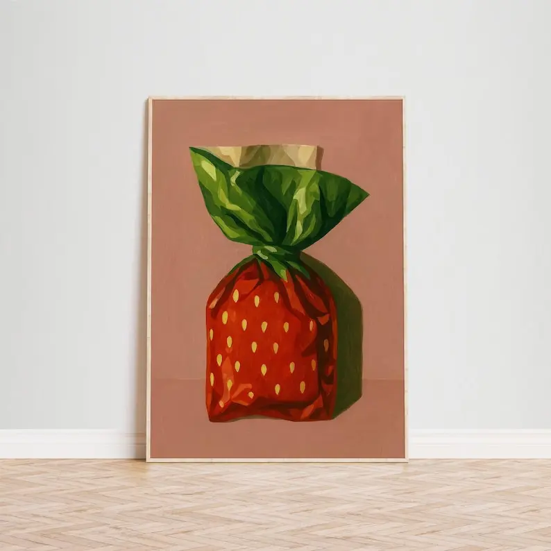 Strawberry Candy Art Print – Retro Pop Nostalgia Kitchen Wall Poster