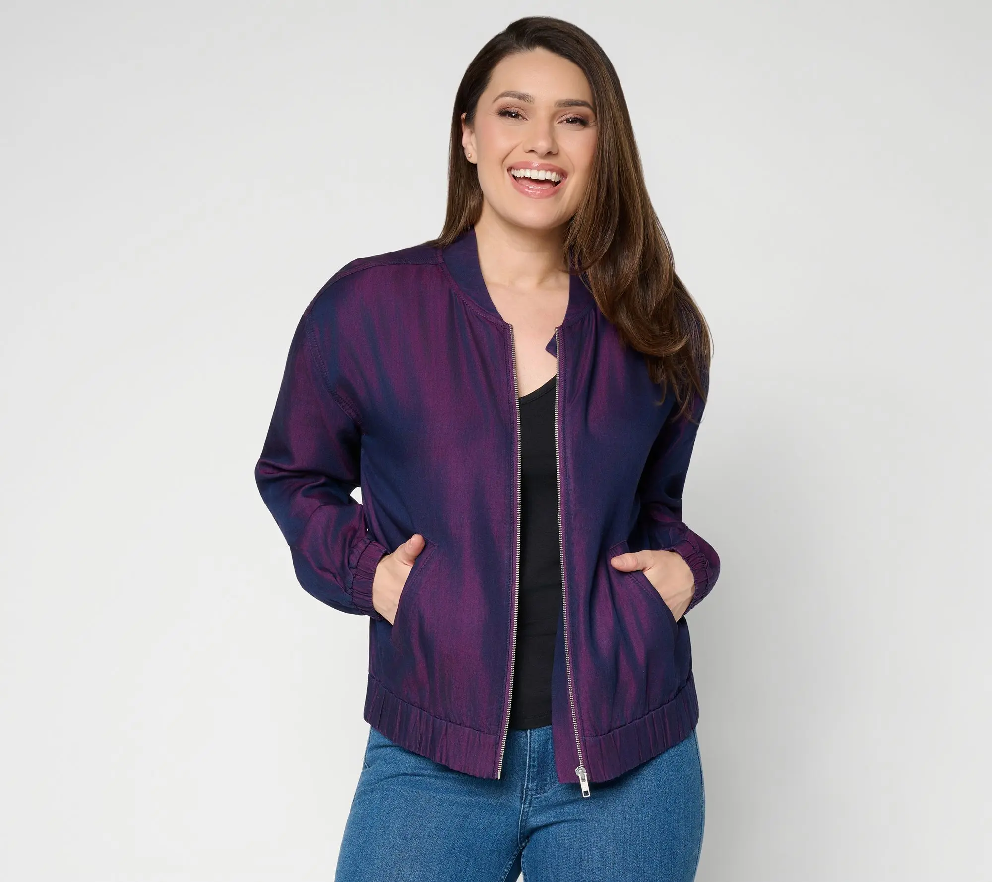 Mally Roncal Seam Detail Chambray Zip Front Jacket Mally Roncal Seam Detail Chambray Zip Front Jacket