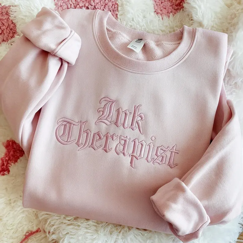 Ink Therapist Embroidered Sweatshirt, Gothic Tattoo Shirt, Tattoo Artist Apparel, Funny Ink Culture Gift, Trendy Urban Shirt, Ink Therapist