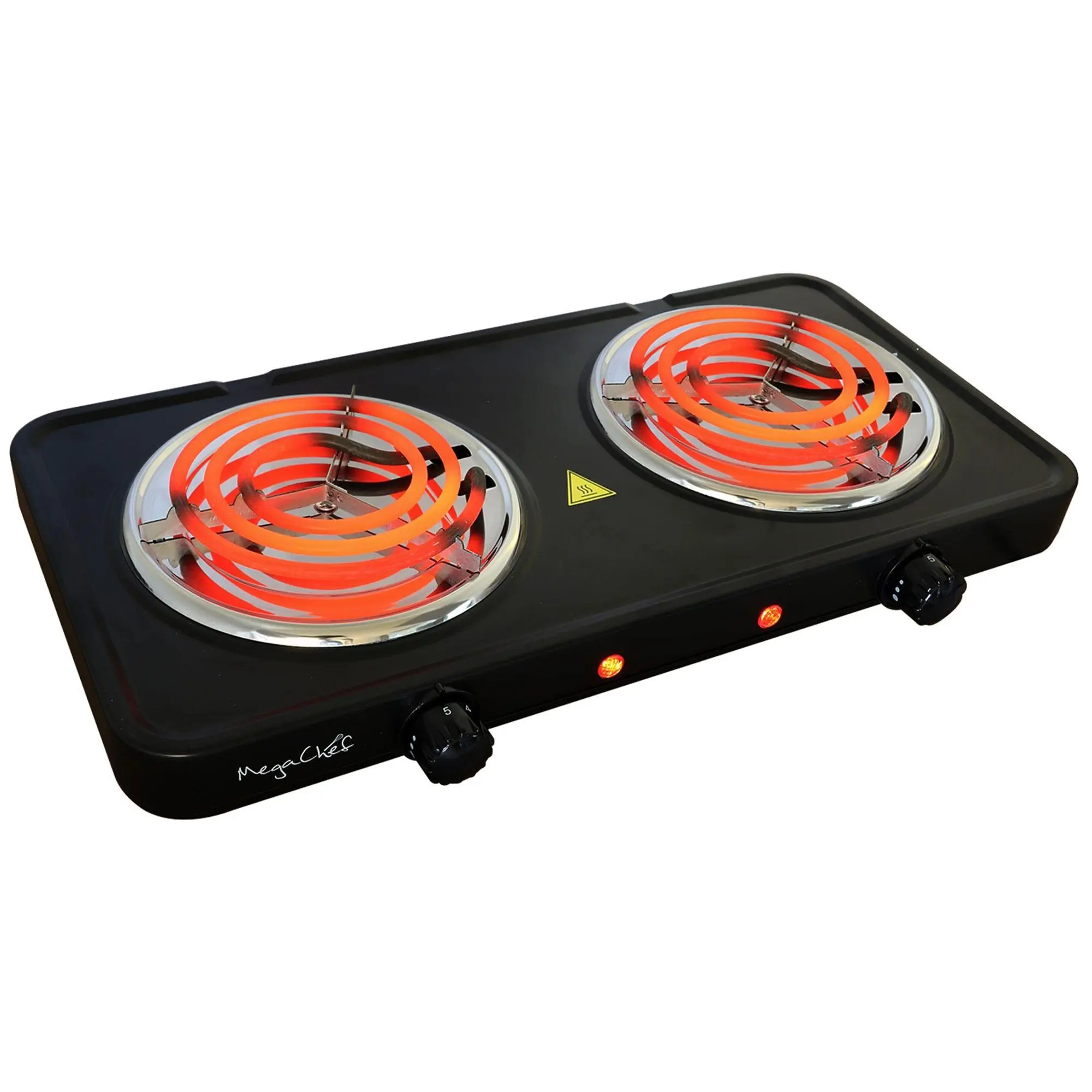 Mega Chef Portable Dual Electric Coil Cooktop i n Black