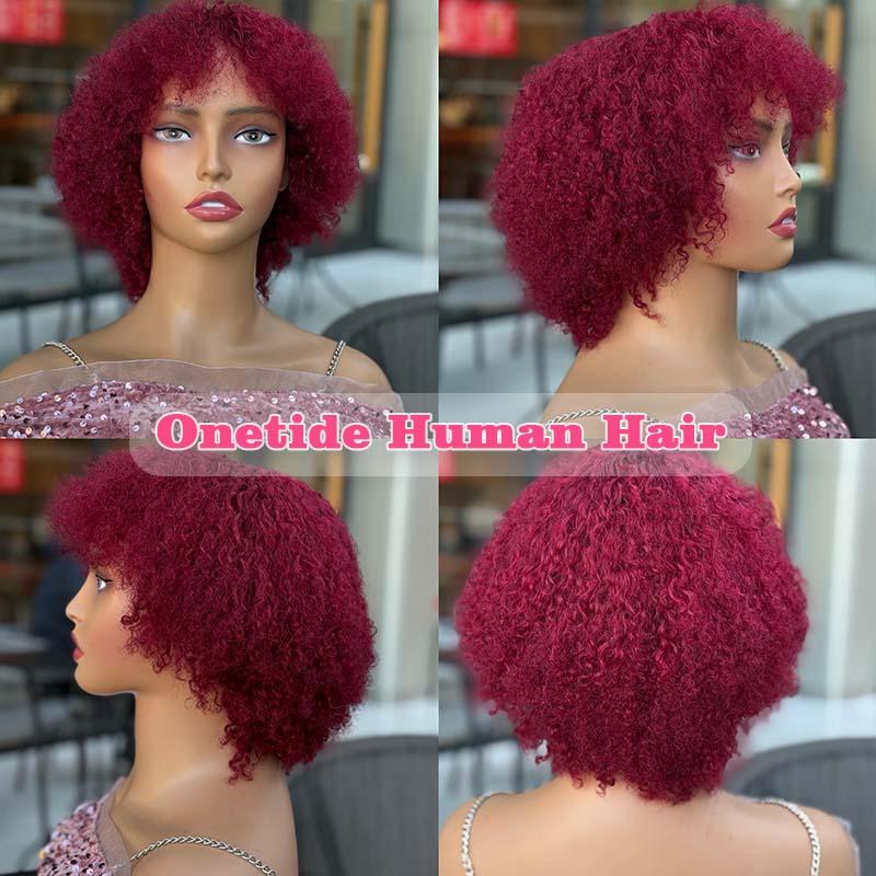 Glueless Wigs Human Hair Short Afro Kinky Curly Blonde Wigs For Women Human Hair Put on & go Soft and Fluffy Glueless Wigs 70s 80s Hair Kinky Curly Wig Cosplay or Daily Use Wigs 180% Density Pixie Curl Work Wig Onetide Hair