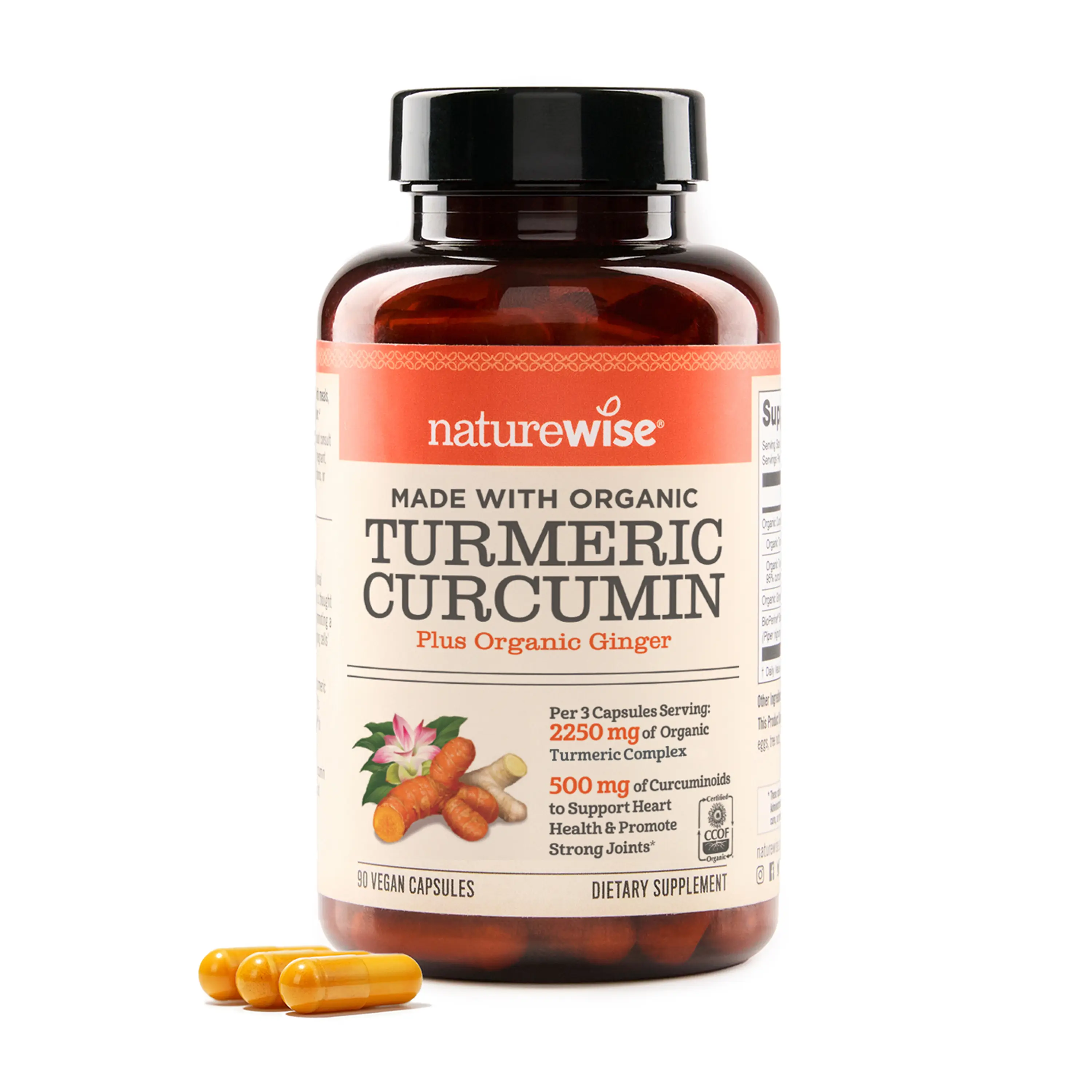 NatureWise Turmeric Curcumin 2250mg - 95% Curcuminoids - With Organic Turmeric + Organic Ginger + BioPerine Black Pepper Extract for High Absorption - Joint & Immune Support - NatureWise Curcumin - Vegan, Non-GMO - USA Manufactured
