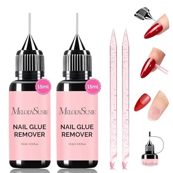 MelodySusie 2PCS Nail Glue Remover for Press on Nails, Acetone Free Nail Remover Multi-Functional for Removing Glue from Nail Tips Full Cover Nails for Home and Salon Use