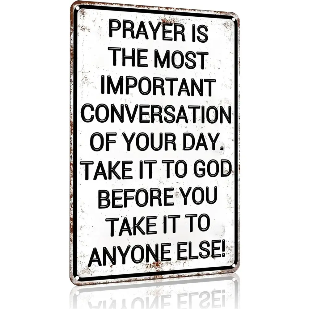 Christian Gifts for Men Women Prayer Is The Most Important Conversation of Your Day Vintage aluminum Sign Religious Metal Wall Art for Home Church Prayer Room Office Chapel Decor 8x12 Inch christian wall decor christian wall art religious wall art