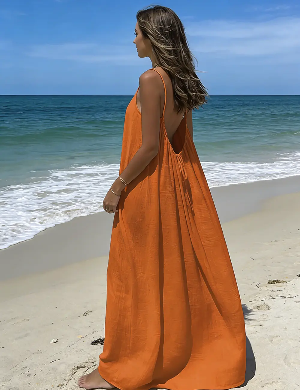 Spaghetti Strap Dress, Spaghetti Strap Dresses for Women, Women's Solid Color Open Back Tie Loose Casual Maxi Slip Dress Fabric Fit - TikTok Shop Spaghetti Strap Dress, Spaghetti Strap Dresses for Women, Women's Solid Color Open Back Tie Loose Casual Maxi Slip Dress Fabric Fit - TikTok Shop