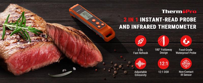 Specialty Kitchen Utensils– ThermoPro 2-in-1 Instant Read + Infrared Thermometer with Meat Probe, Non-Contact Laser for Cooking, Kitchen, HVAC, Pool, Measuring Utensils(Not for Human) Food Grill