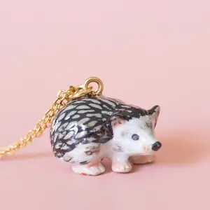 Hedgehog Necklace | Camp Hollow Ceramic Animal Jewelry | Porcelain Pendant
