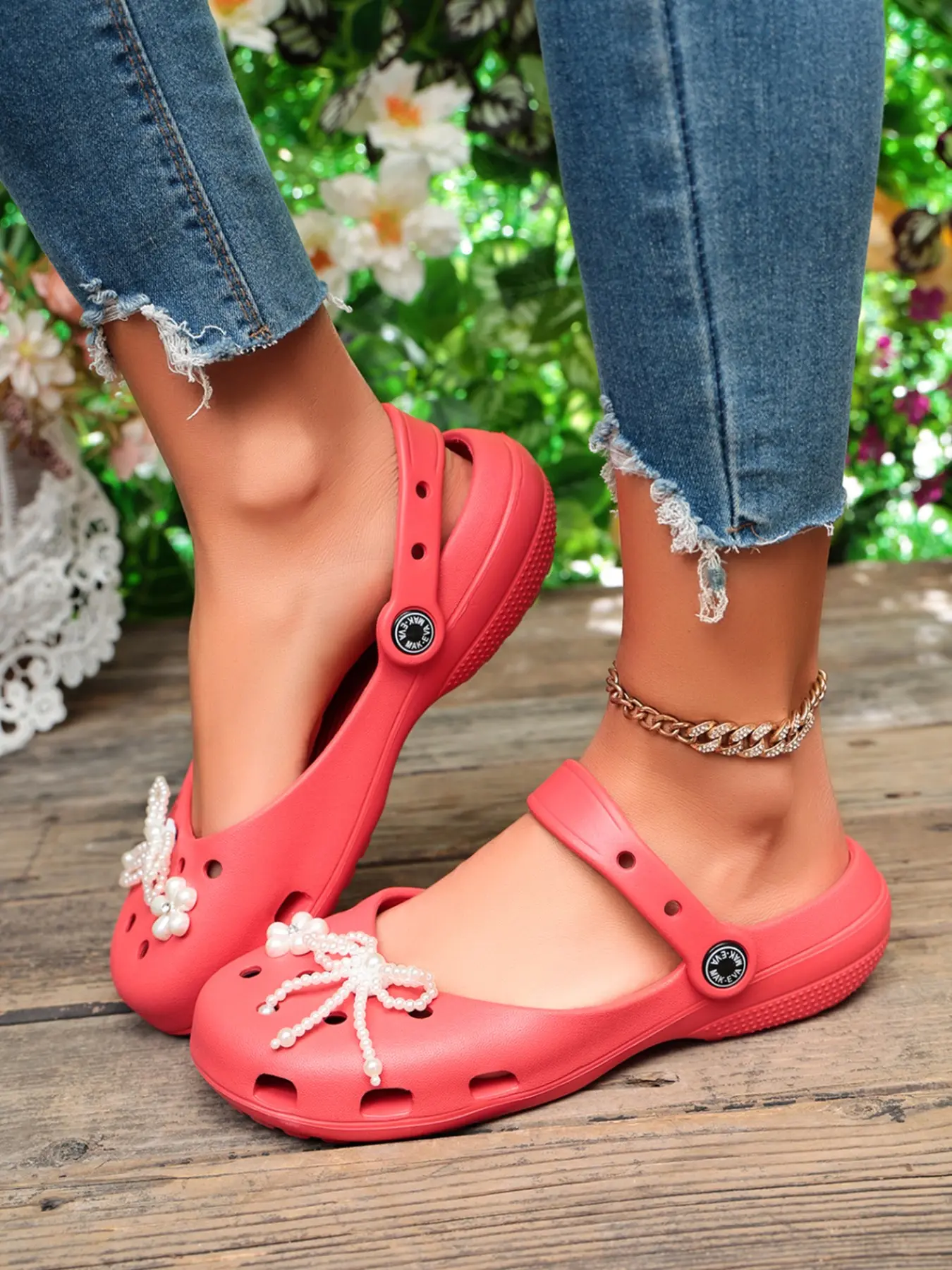Sweet Faux Pearl Bow Mary Jane Sandals, Cute Bow Sandals, Soft Sole Breathable Anti-Slip Closed-Toe Slippers, Girls' Versatile Shoes