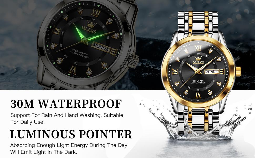 Olevs G5513 Men's Stainless Steel Wrist Watch with Day Date Analog Quartz Waterproof Luminous Modern Business Sport Gift