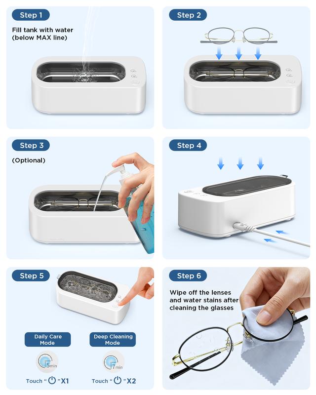Ultrasonic Jewelry Cleaner Machine: 48KHz Ultra Sonic Cleaner for Dentures,Jewelry,Rings,Watch Band,Eyeglass,with Dual Cleaning Modes,350ML 304 Stainless Steel Tank,Gift for Mom, Wife,Daughter
