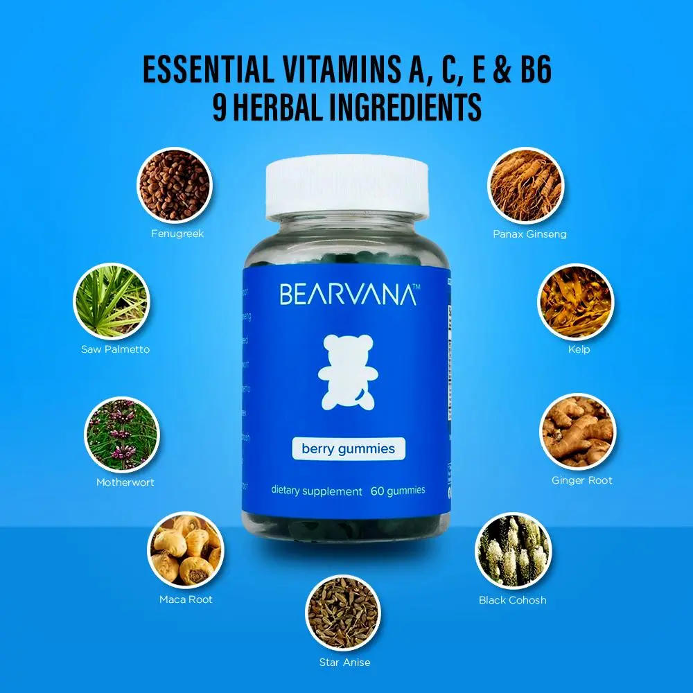 BEARVANA All-In-One Women's Wellness Gummies | 9 Herbal Ingredients + Vitamins A, C, E & B6 | The Daily Gummies Worth the Hype |  Berry Flavor | One Month Supply | 60 Gummies