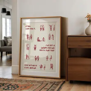 Love Actually Is All Around Print, Dorm Room Aesthetic Wall Art, Small People Art, Tiny Humans Walking Print, Minimalist People Wall Art Retro